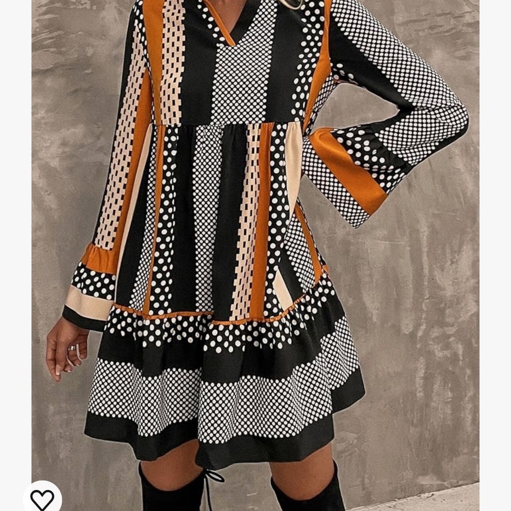 Amazon Long Sleeve Dresses Striped Print Flounce Sleeve Mini Dress